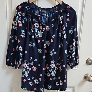 Motherhood Relaxed Floral Blue Blouse with 3/4 Sleeves